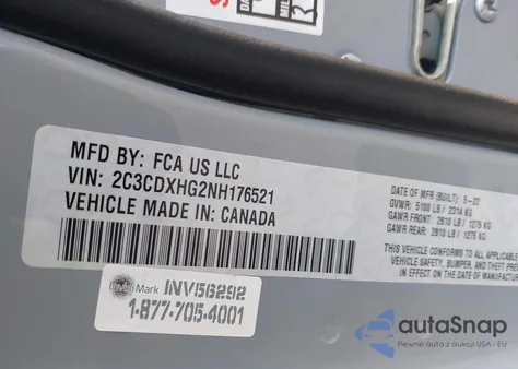 2022 Dodge Charger Gt Rwd из США, поврежденный, VIN 2C3CDXHG2NH176521